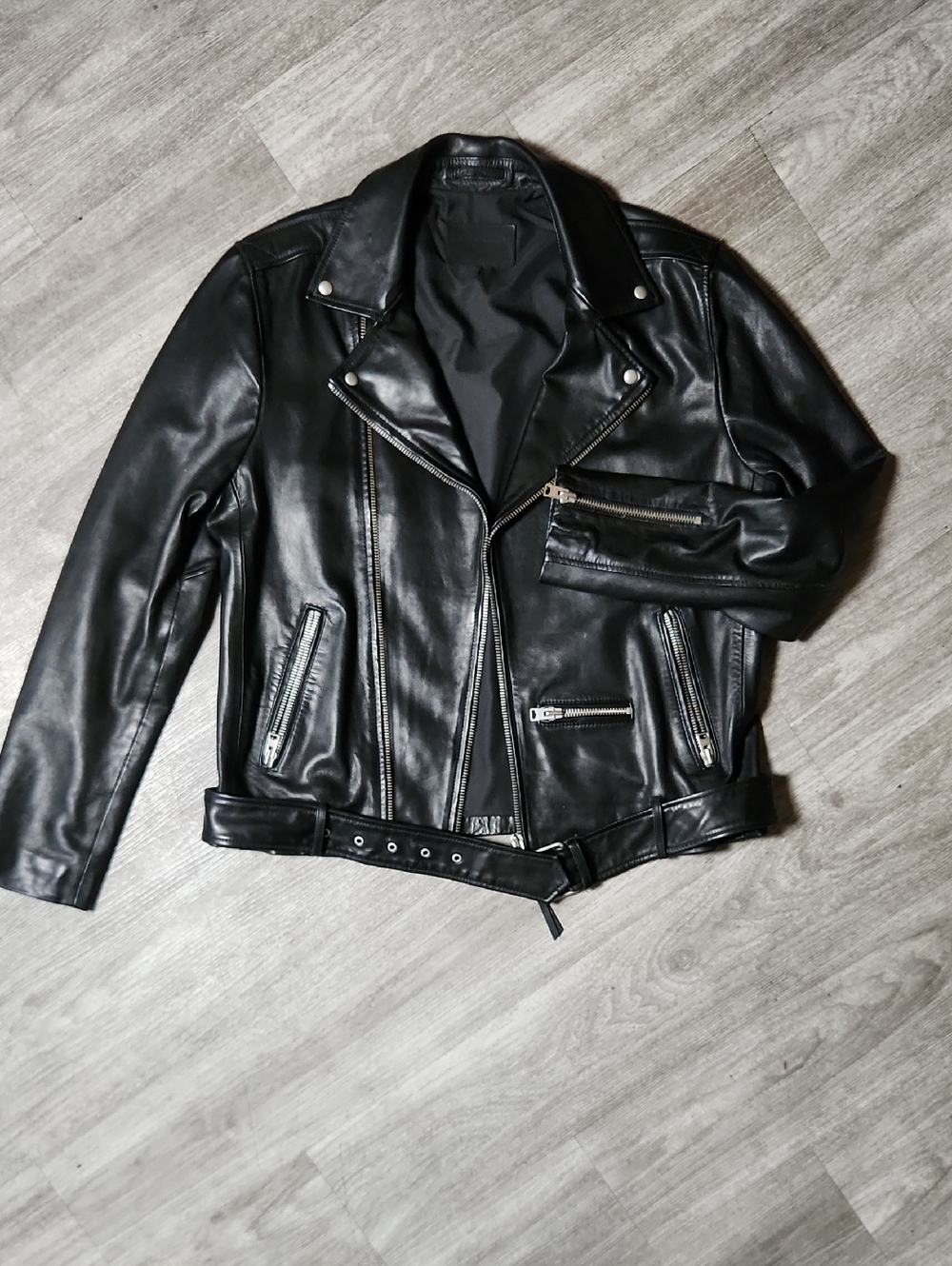 AllSaints Wick Leather Biker Jacket - Picture 2 of 12